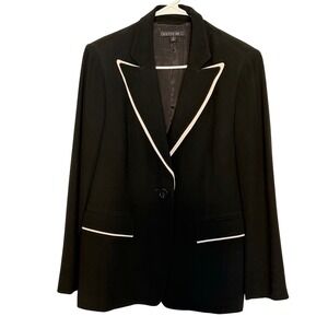 LAFAYETTE 148 NEW YORK Black Blazer Jacket Womens Sz 8 White Trim Single Button